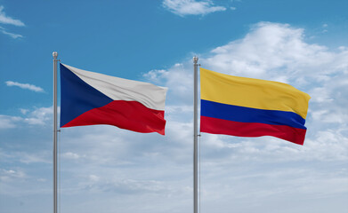 Colombia and Czech flags, country relationship concept