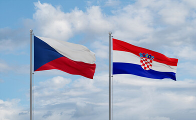 Croatia and Czech flags, country relationship concept