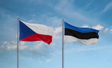 Estonia and Czech flags, country relationship concept