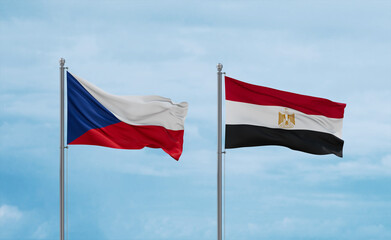 Egypt and Czech flags, country relationship concept