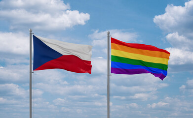 Gay Pride and Czech flags, country relationship concept