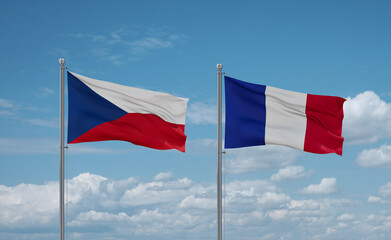 Czech and France flags, country relationship concept