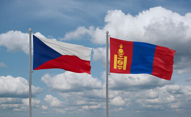 Mongolia and Czech flags, country relationship concept