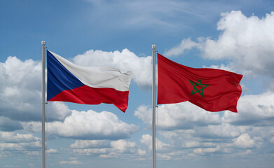 Morocco and Czech flags, country relationship concept