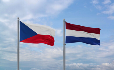 Netherlands and Czech flags, country relationship concept