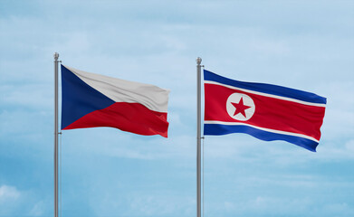 North Korea and Czech flags, country relationship concept