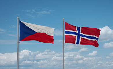 Norway and Czech flags, country relationship concept