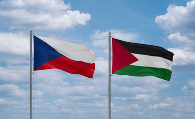 Palestine and Czech flags, country relationship concept