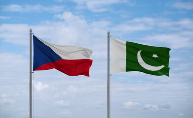 Pakistan and Czech flags, country relationship concept