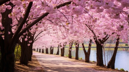 A border of delicate cherry blossoms in bloom