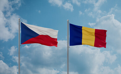 Romania and Czech flags, country relationship concept