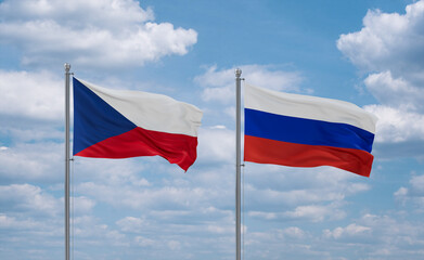 Russia and Czech flags, country relationship concept