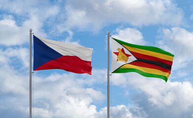 Zimbabwe and Czech flags, country relationship concept