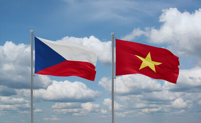 Vietnam and Czech flags, country relationship concept
