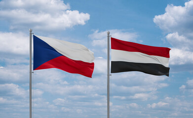 Yemen and Czech flags, country relationship concept