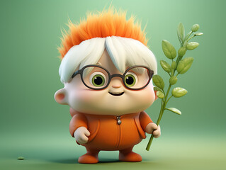 Obraz premium charming grandmother with glasses cartoon character on light green background