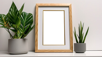 Mockup of a vertical picture frame leaning against a wall 