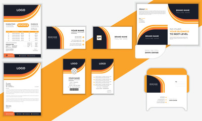 Modern Business Stationery Branding Template,Business Card, Envelope, File folder, letterhead, Id card and  invoice Business style stationery and documentation for your brand.