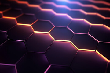 A background with neon lights created from hexagons