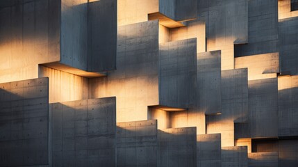 A close-up of brutalist concrete with dramatic lighting