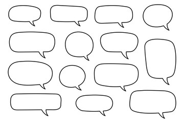 Obraz premium Hand drawn speech bubbles set, doodle style, Blank empty vector speech bubbles. Cartoon outline balloon word design. Speak bubble text, cartoon chatting box, message box.