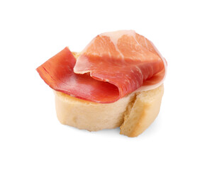 Tasty sandwich with cured ham isolated on white