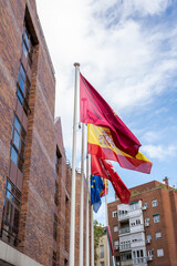 October 20, 2023, Madrid, Spain: The row of flags is a symbol of the unity and community of Madrid.