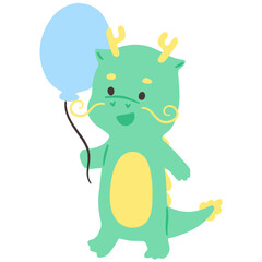 Chinese dragon character holding balloon flat illustration