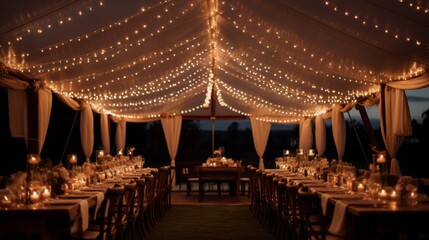 Wedding decor with hanging string lights