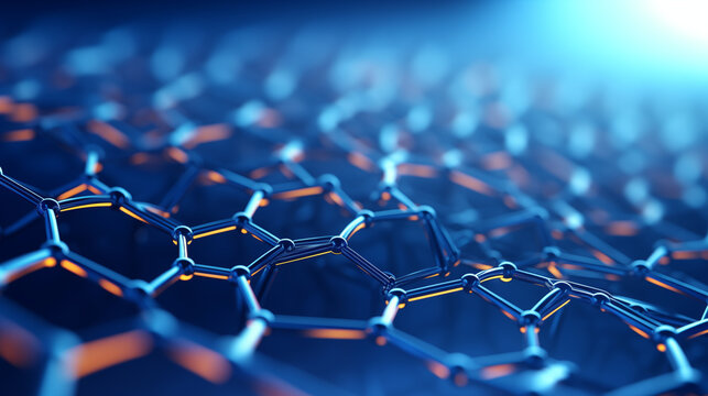 Graphic representation of carbon nanotubes, nanotechnology, blurred background, with copy space