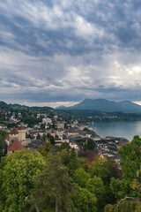 Fototapeta na wymiar View of Lucerne city, lake, and mountains