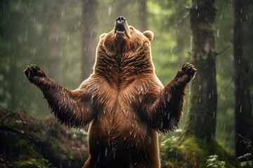 Big brown bear in a forest. Generative AI