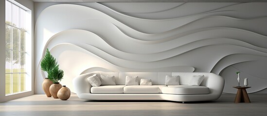 of sofa in an interior design with wallpaper