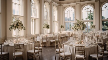 Elegant hotel ballroom wedding reception - obrazy, fototapety, plakaty