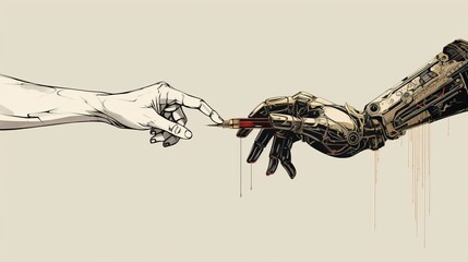 An artist passes on their pen to an AI, AI take pen form artist and becomes the new artist