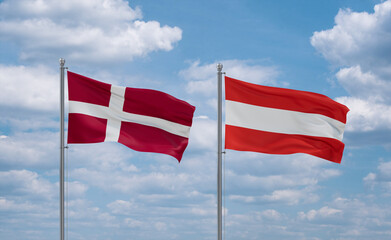 Austria and Denmark flags, country relationship concept