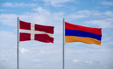 Armenia and Denmark flags, country relationship concept