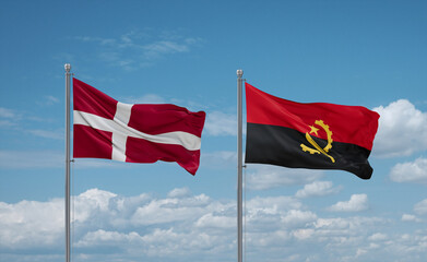 Denmark and Angola national flags, country relationship concept