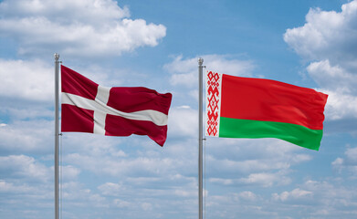Belarus and Denmark flags, country relationship concept