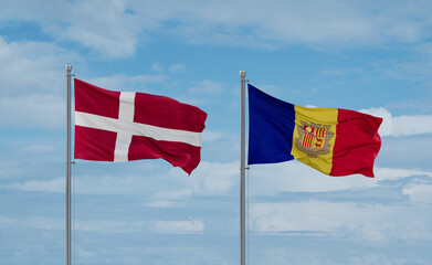 Denmark and Andorra national flags, country relationship concept