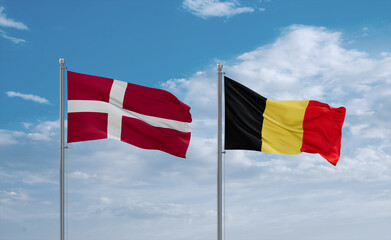 Belgium and Denmark flags, country relationship concept
