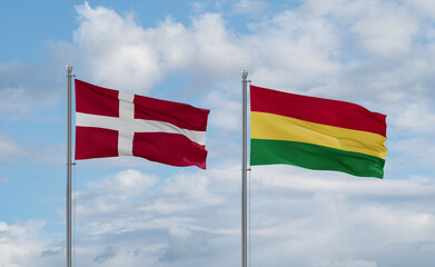 Bolivia and Denmark flags, country relationship concept