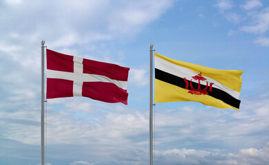 Brunei and Denmark flags, country relationship concepts