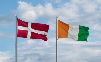 Ivory Coast and Denmark flags, country relationship concept