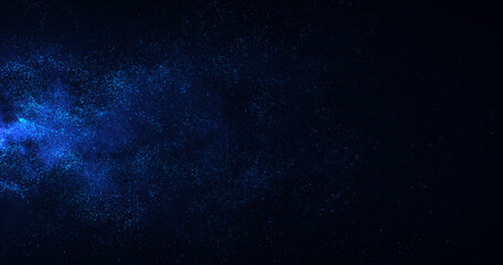 Wind-blown snow in the light of a lantern. Bokeh particles. 3D render.