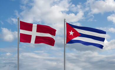 Cuba and Denmark flags, country relationship concept
