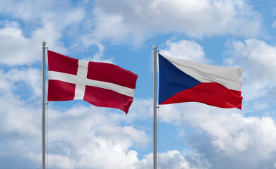 Czech Republic and Denmark flags, country relationship concept