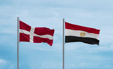 Egypt and Denmark flags, country relationship concept