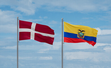 Ecuador and Denmark flags, country relationship concept