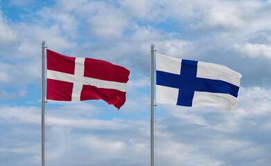 Finland and Denmark flags, country relationship concept